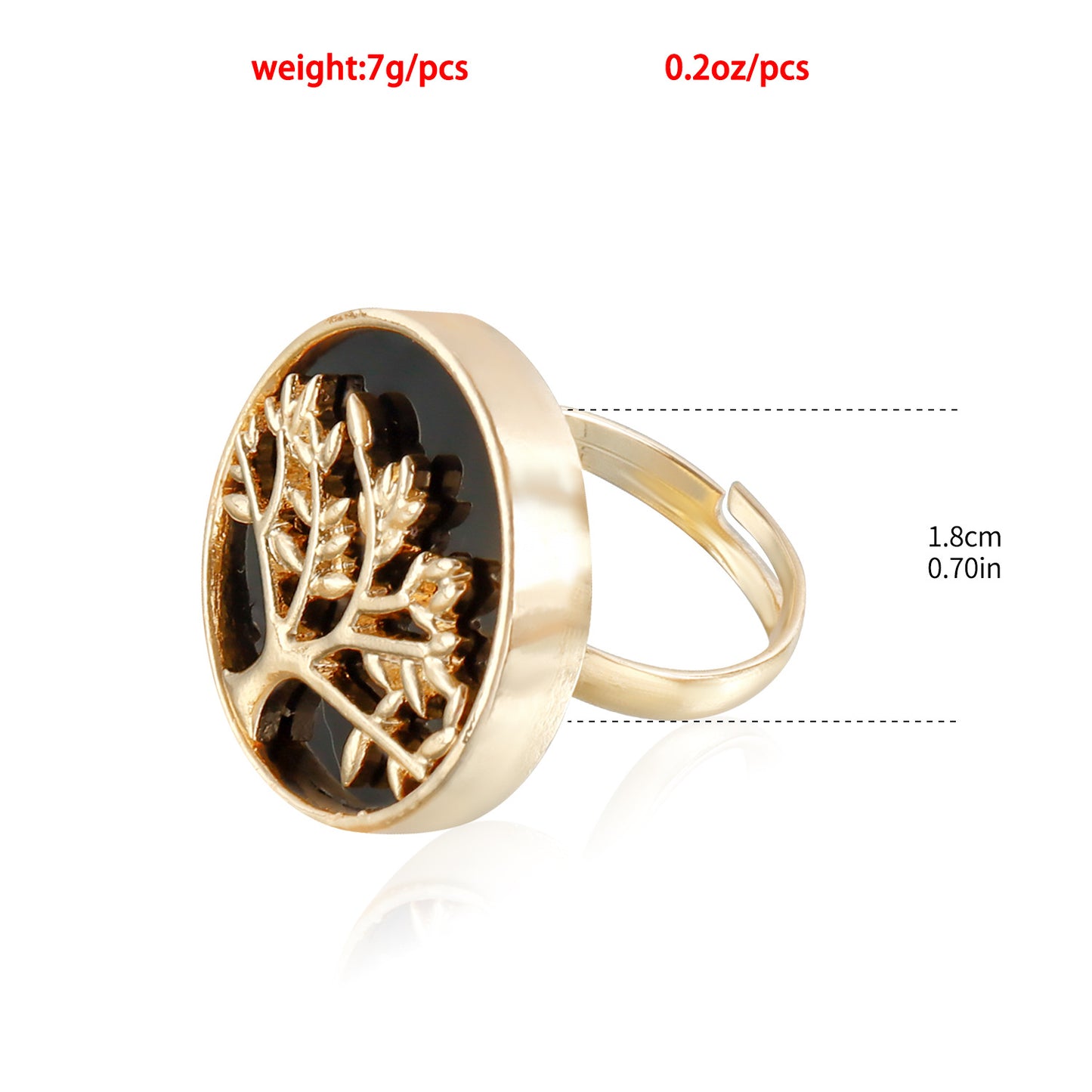 Anello regolabile "Albero della Vita" da donna, in metallo con finitura galvanica nera, dal design dolce e audace al tempo stesso