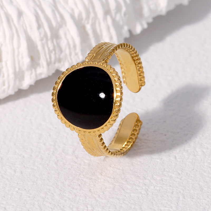 Vintage Elegant Geometric Round Gold Plated Stainless Steel Open Ring for Women