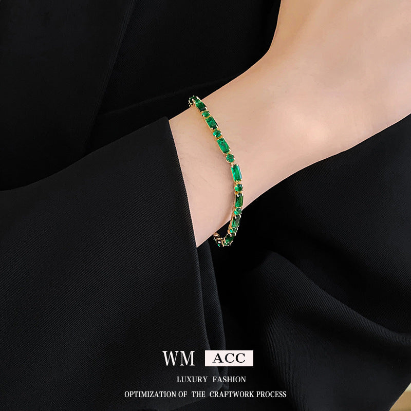 Elegant Gold Plated Geometric Cubic Zirconia Emerald Bracelet for Women