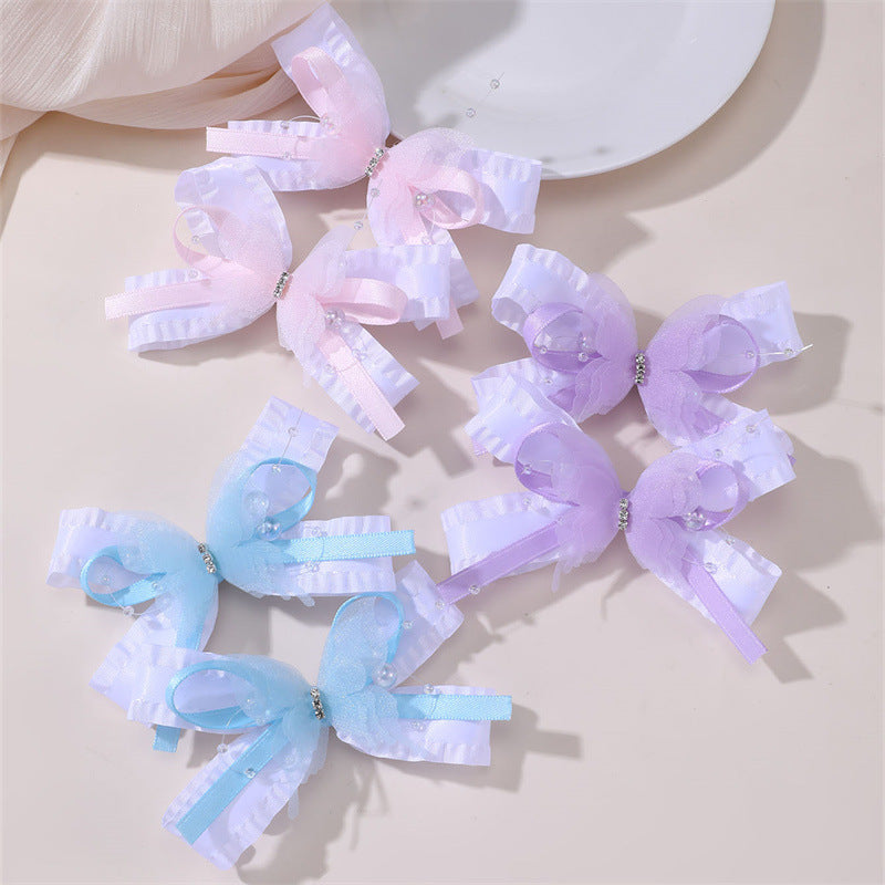 Ribbon Bow Hair Clip with Tassels and Ruffled Detail Ballet Style Hair Accessory for Kids