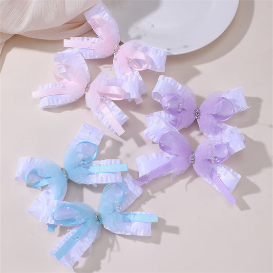 Ribbon Bow Hair Clip with Tassels and Ruffled Detail Ballet Style Hair Accessory for Kids