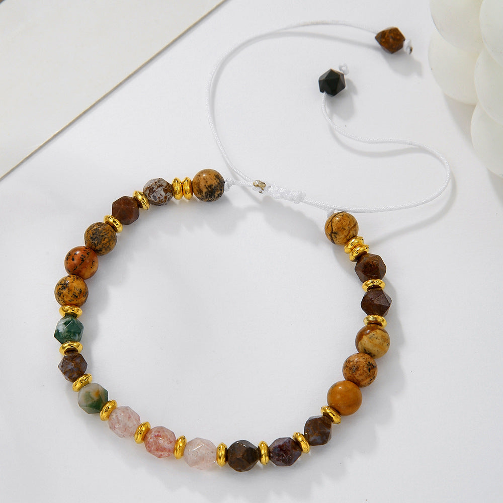 Handmade Bohemian Style Adjustable Beaded Bracelet for Women with Colorful Semi-Precious Stones and Geometric Round Beads