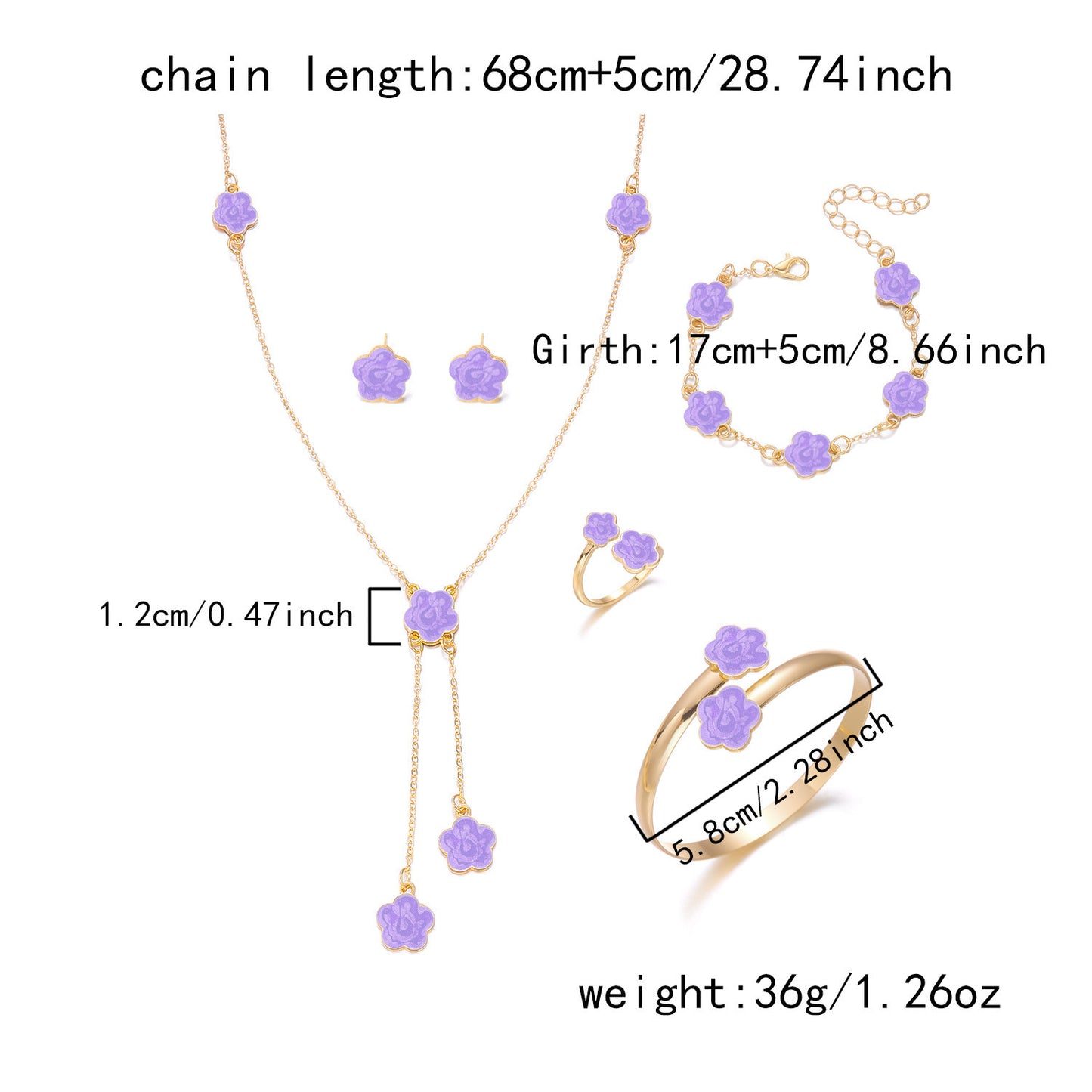 Luxury Floral Alloy Plated Ball Chain Necklace Set with Tassel and Earrings