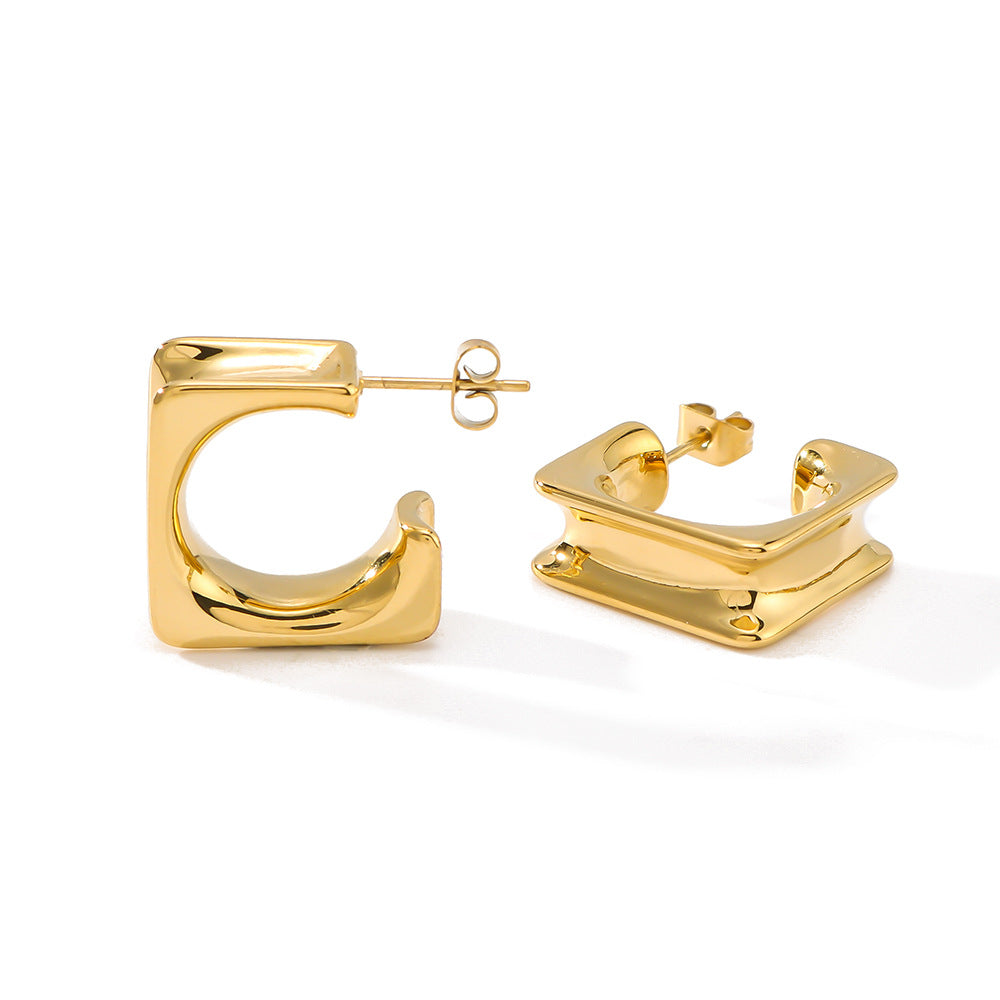 Orecchini a cerchio vuoti geometrici minimalisti quadrati da donna in acciaio inossidabile con placcatura sottovuoto in oro 18 carati