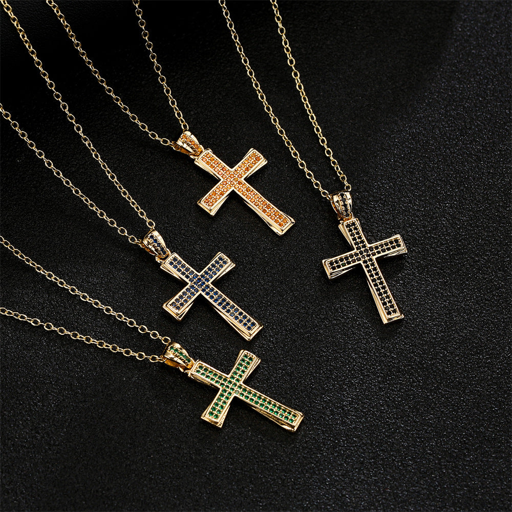 Collana con Ciondolo Geometrico Vintage da Donna con Base in Rame Placcata Oro 18K e Intarsi in Zirconi Colorati