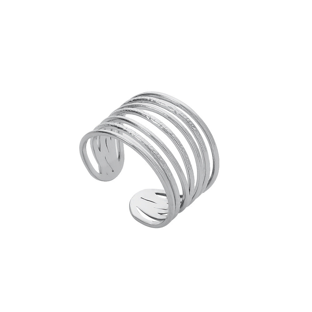 Minimalist Hip-hop Geometric Round Plated Titanium Steel Double Layer Open Ring