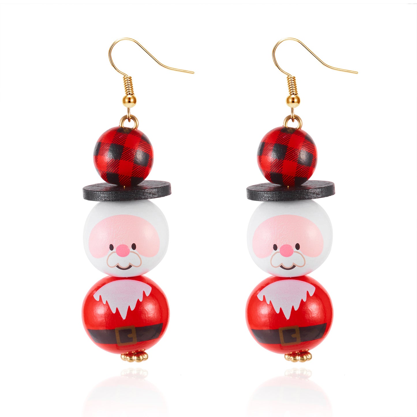 Pendientes Creativos de Cuentas de Madera de Papá Noel para Fiestas Navideñas, Joyería de Oreja Festiva Unisex con Acabado Chapado