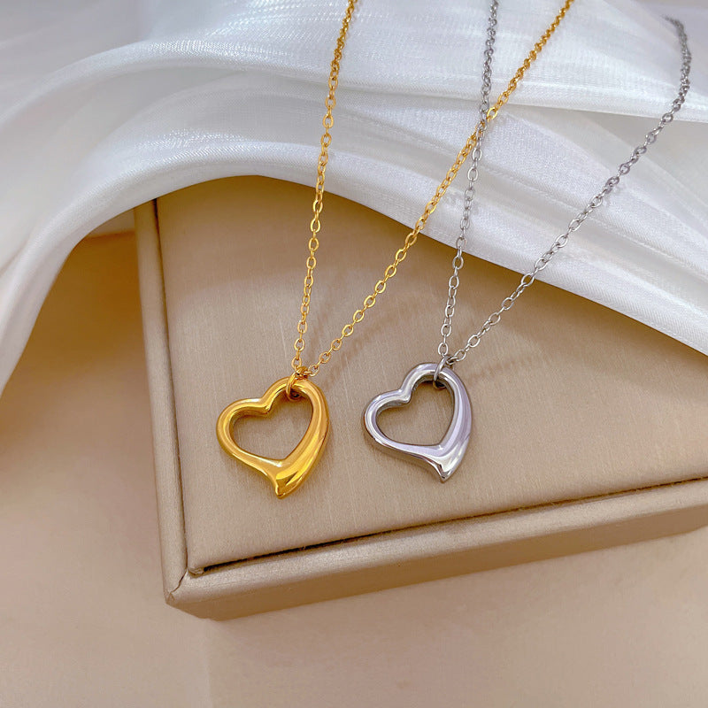 Minimalist Titanium Steel Heart Chain Necklace for Women Floral Pattern
