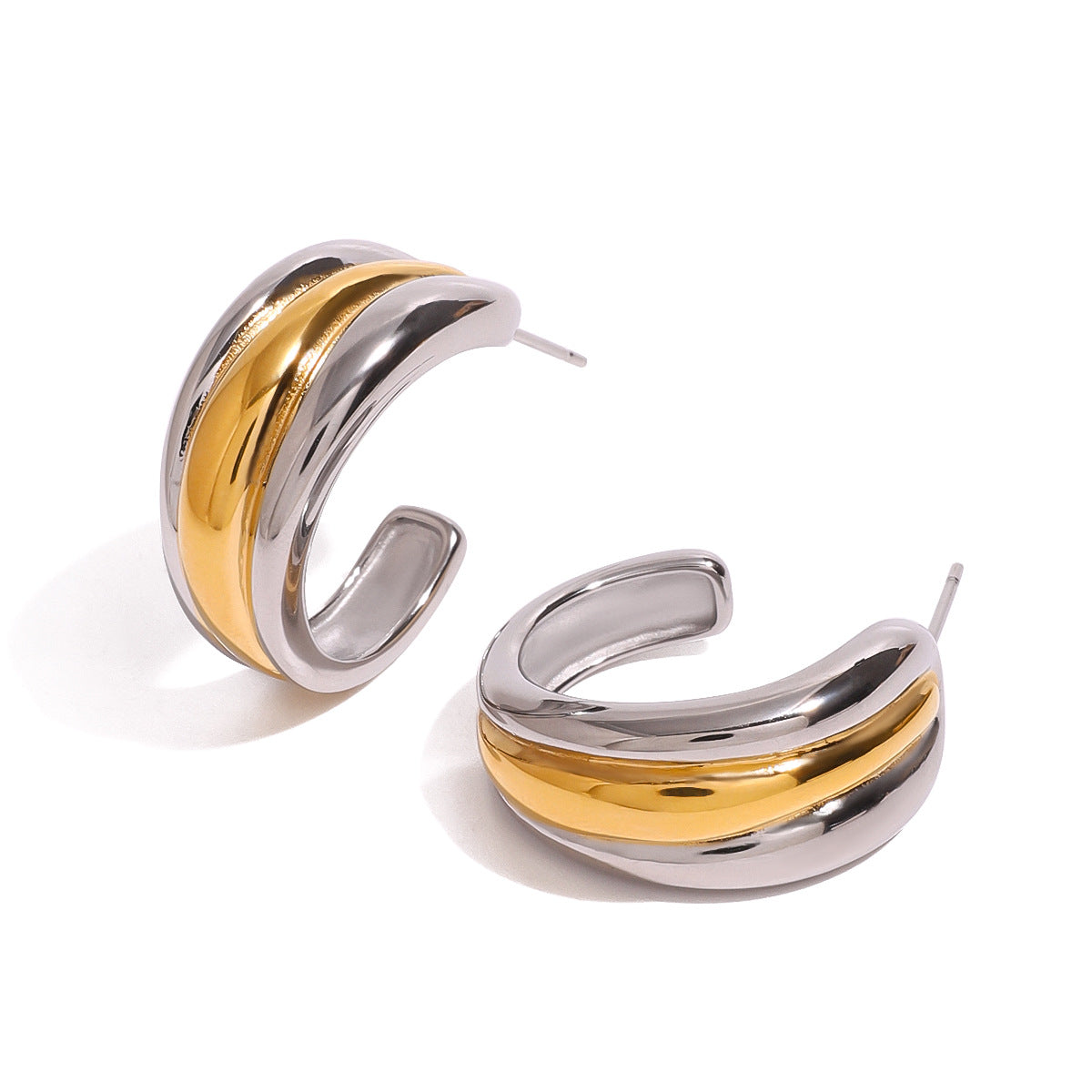 Pendientes de botón minimalistas geométricos de acero inoxidable con chapado en oro de 18 quilates para mujer