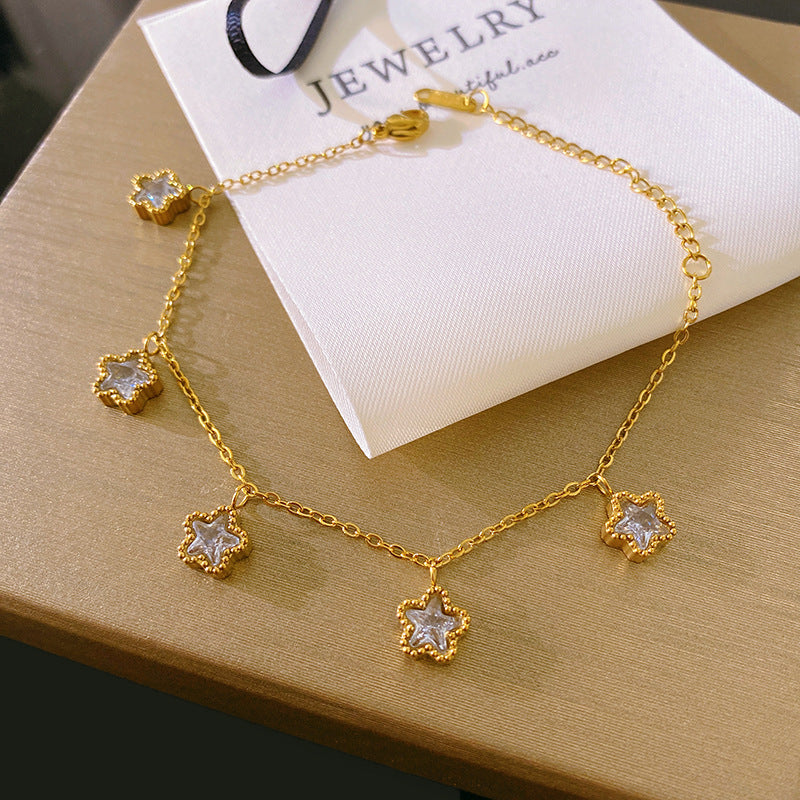 Sweet Minimalist Micro-set Cubic Zirconia Star Titanium Steel Bracelet