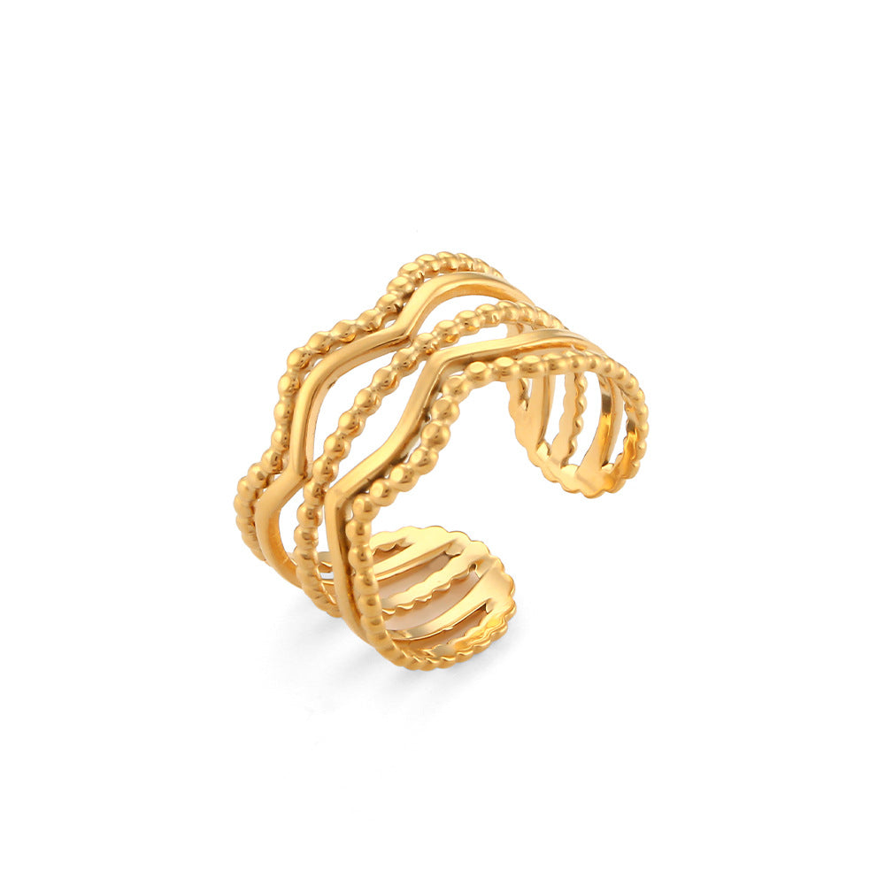 Anillo minimalista geométrico de acero inoxidable con diseño hueco y acabado chapado para mujer