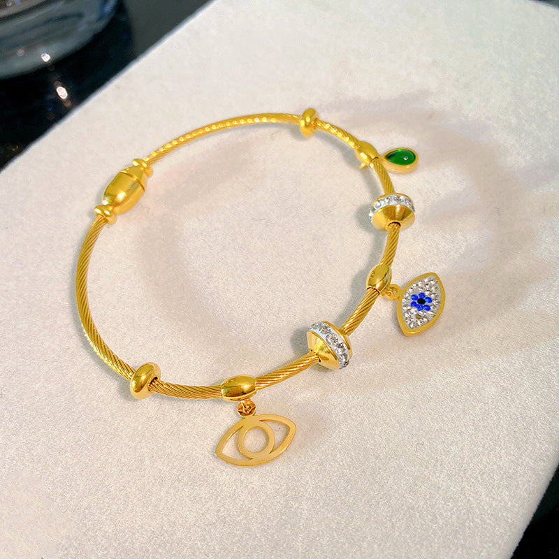 Luxury Geometric Evil Eye Cubic Zirconia Plated Titanium Steel Bracelet with Magnetic Clasp