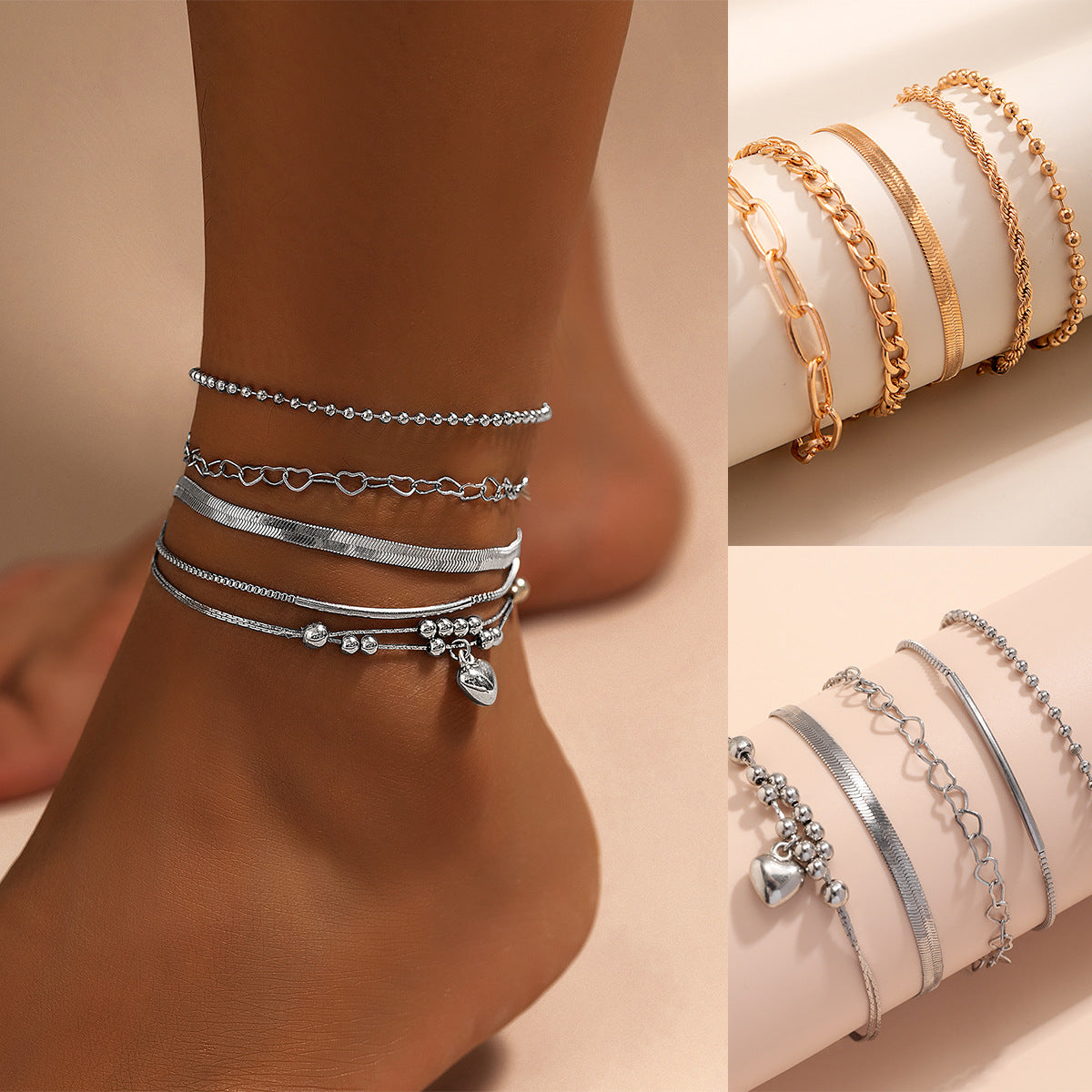 Cavigliera Minimalista a Cuore in Lega con Design a Catena Serpentina da Donna