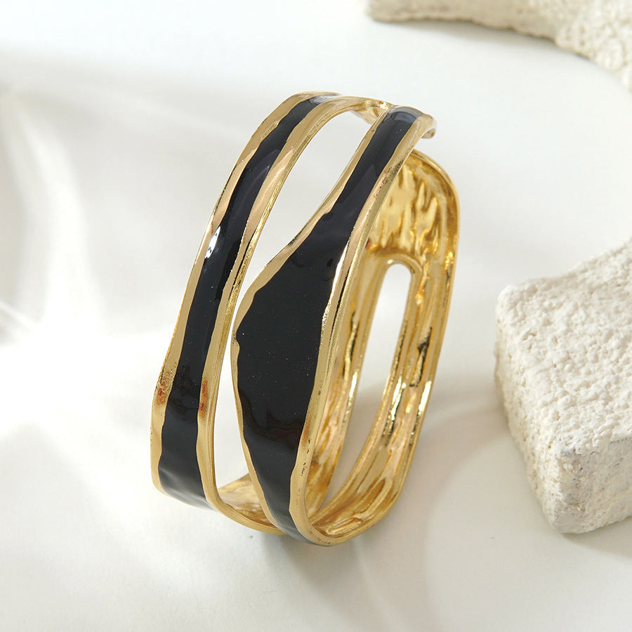 Minimalist Geometric Round Drip Oil Stainless Steel Open Cuff Bracelet