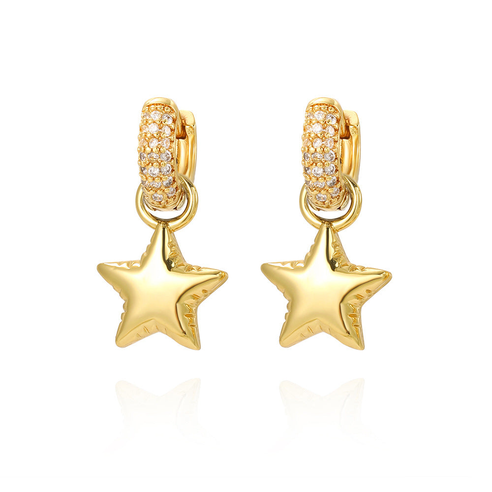 Elegant Gold Plated Brass Star Heart Earrings with Cubic Zirconia for Women