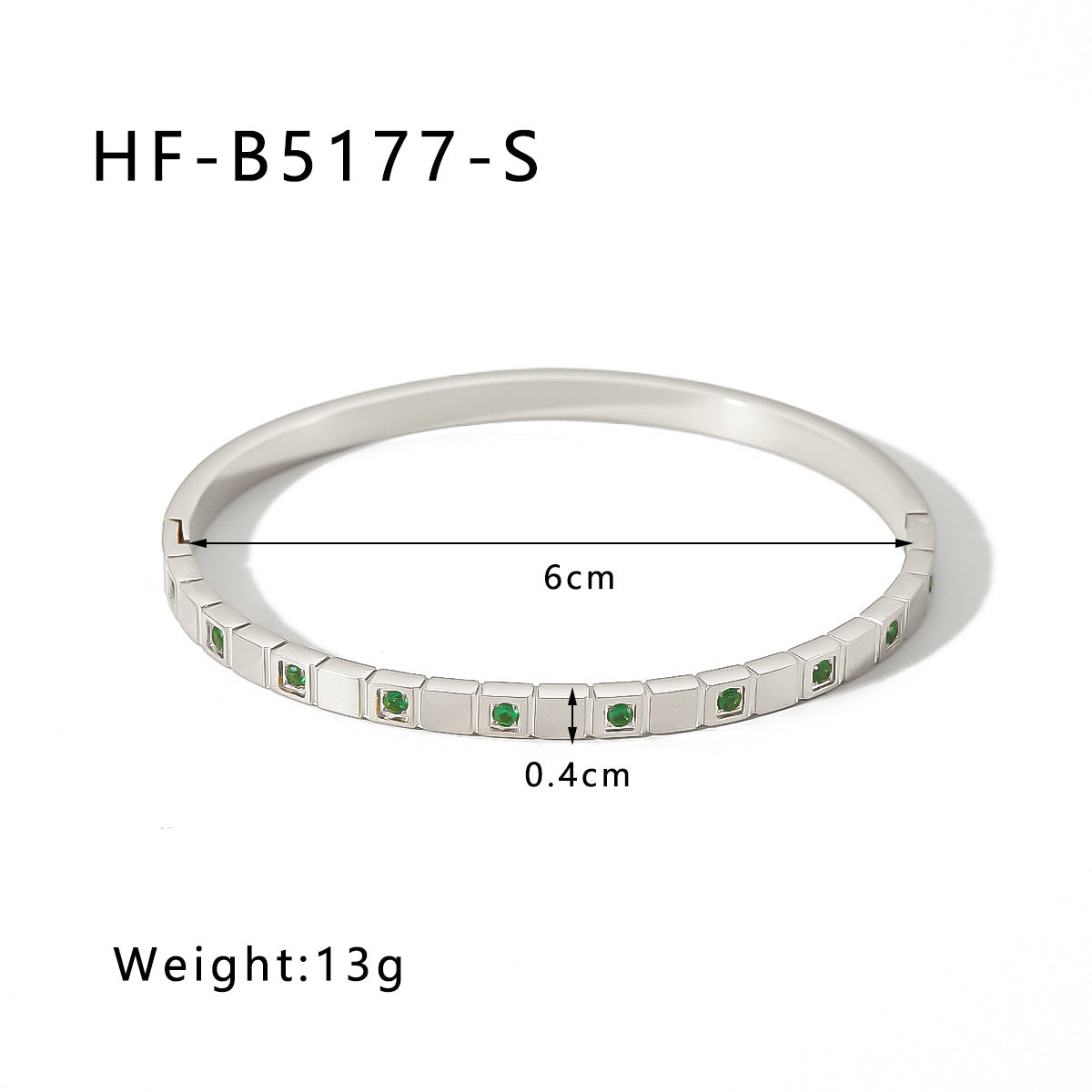 Bracciale Minimalista in Acciaio Inossidabile con Intarsio di Zirconi Smeraldo, Design Geometrico Quadrato in Acciaio al Titanio, Gioiello Elegante da Donna