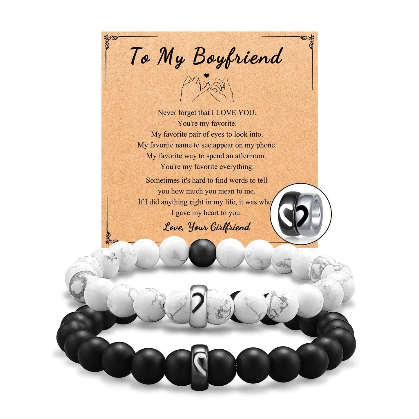 Minimalist Heart Stainless Steel Bracelet Set Unisex Black and White Couple Jewelry