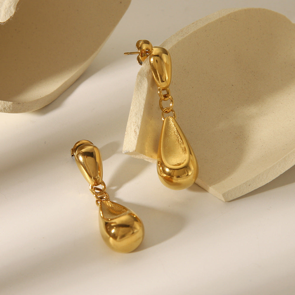 Pendientes de acero inoxidable bañados en oro de 18 quilates con forma de gota de agua y diseño geométrico, estilo Ins, para mujer