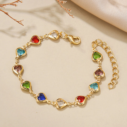 Colorful Rhinestone Heart Geometric Alloy Bracelet