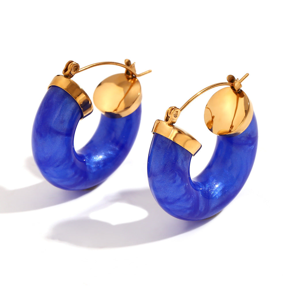 Orecchini a Cerchio a C da Donna Placcati in Oro 18K in Acciaio Inossidabile con Motivo Geometrico Vintage alla Moda e Acrilico