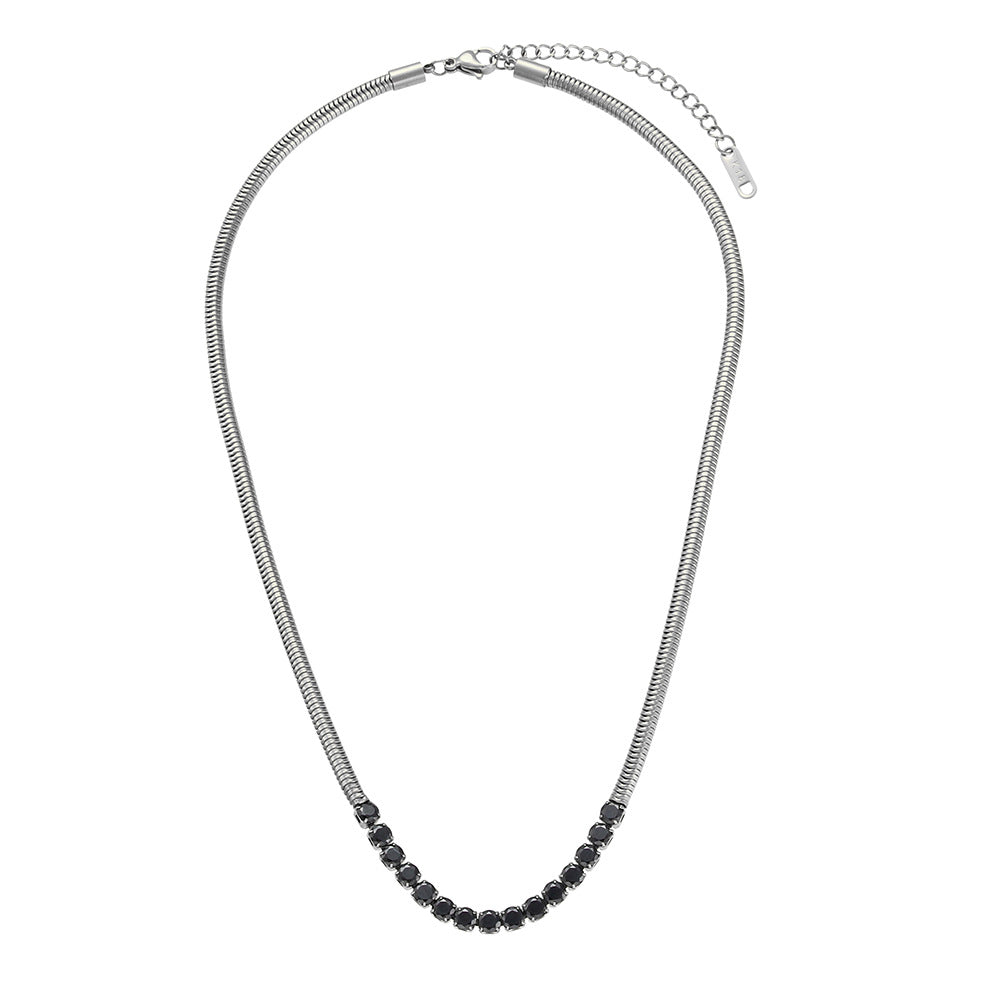Collana con Pendente Geometrico alla Moda da Donna Acciaio Inossidabile Placcato Oro 18K con Zirconi Micro-Incastonati