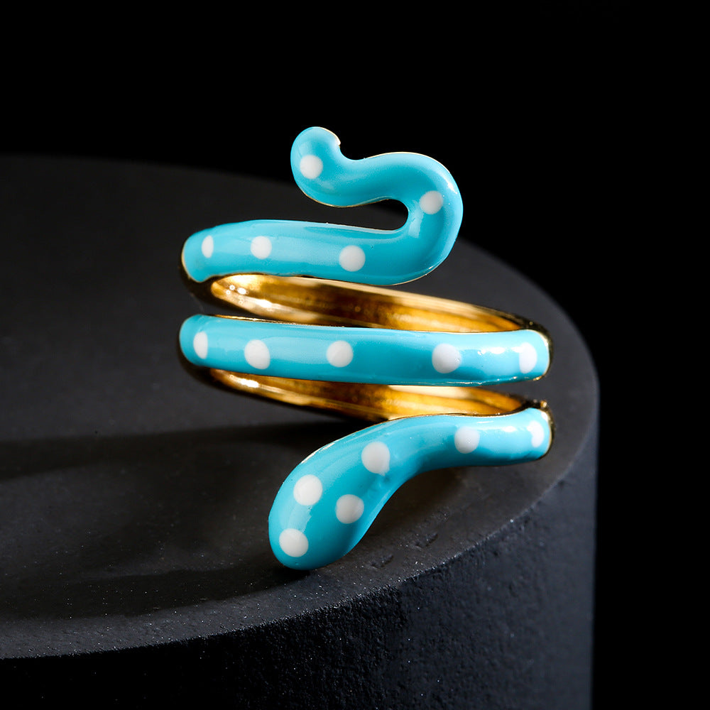 Anello geometrico da donna a forma di serpente, minimalista, in rame placcato oro 18K con smalto colorato