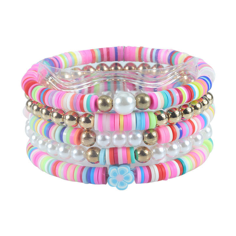 Colorful Letter Number Beaded Stretch Bracelet Set Resin Unisex