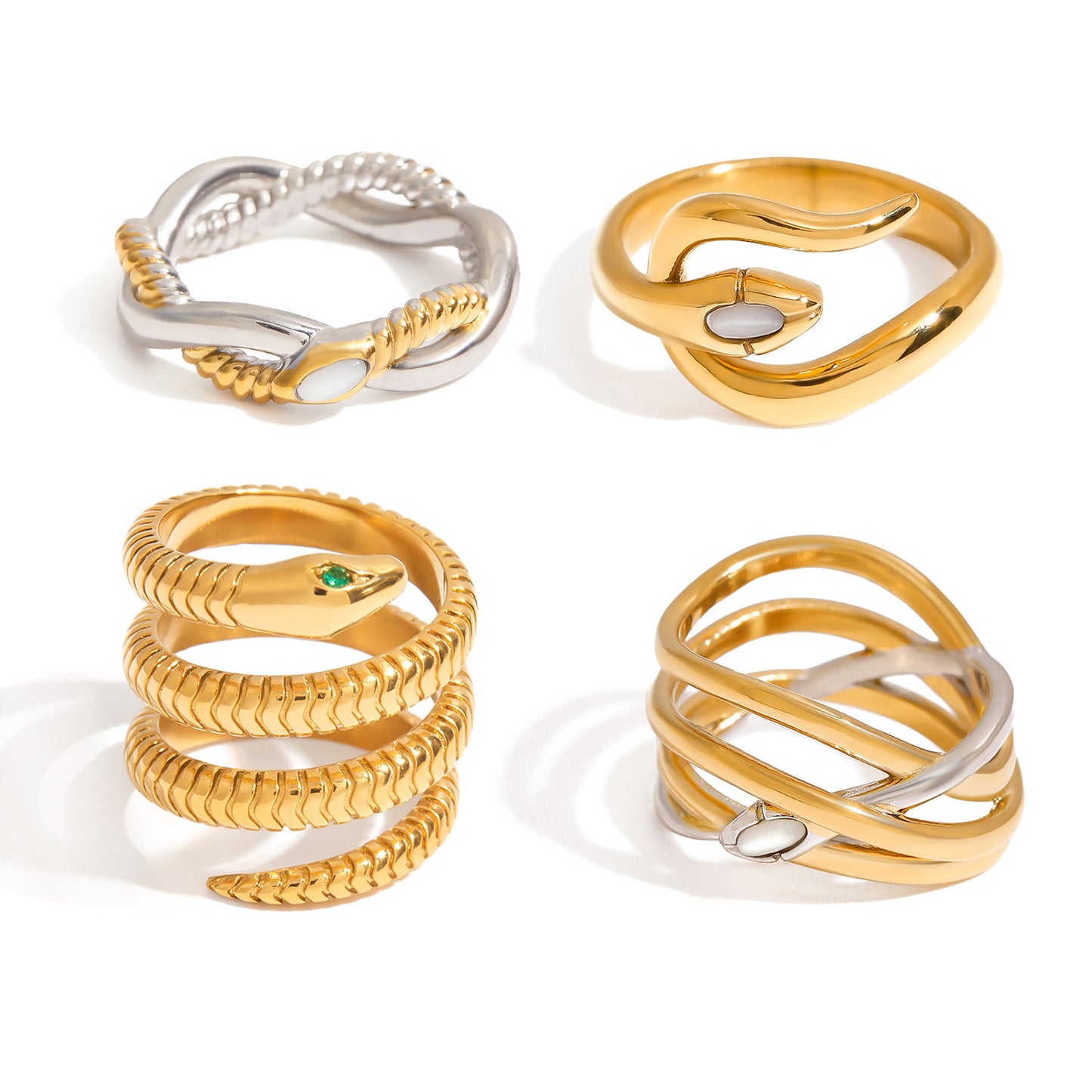 Anello da donna placcato in acciaio inossidabile con serpente geometrico alla moda