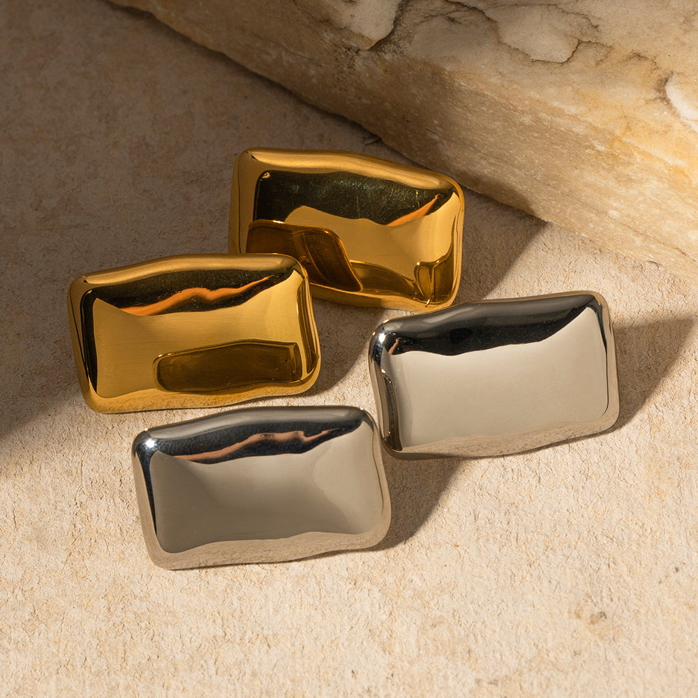 Pendientes de acero inoxidable geométricos rectangulares chapados en oro de 18 quilates, estilo vintage minimalista, para mujer