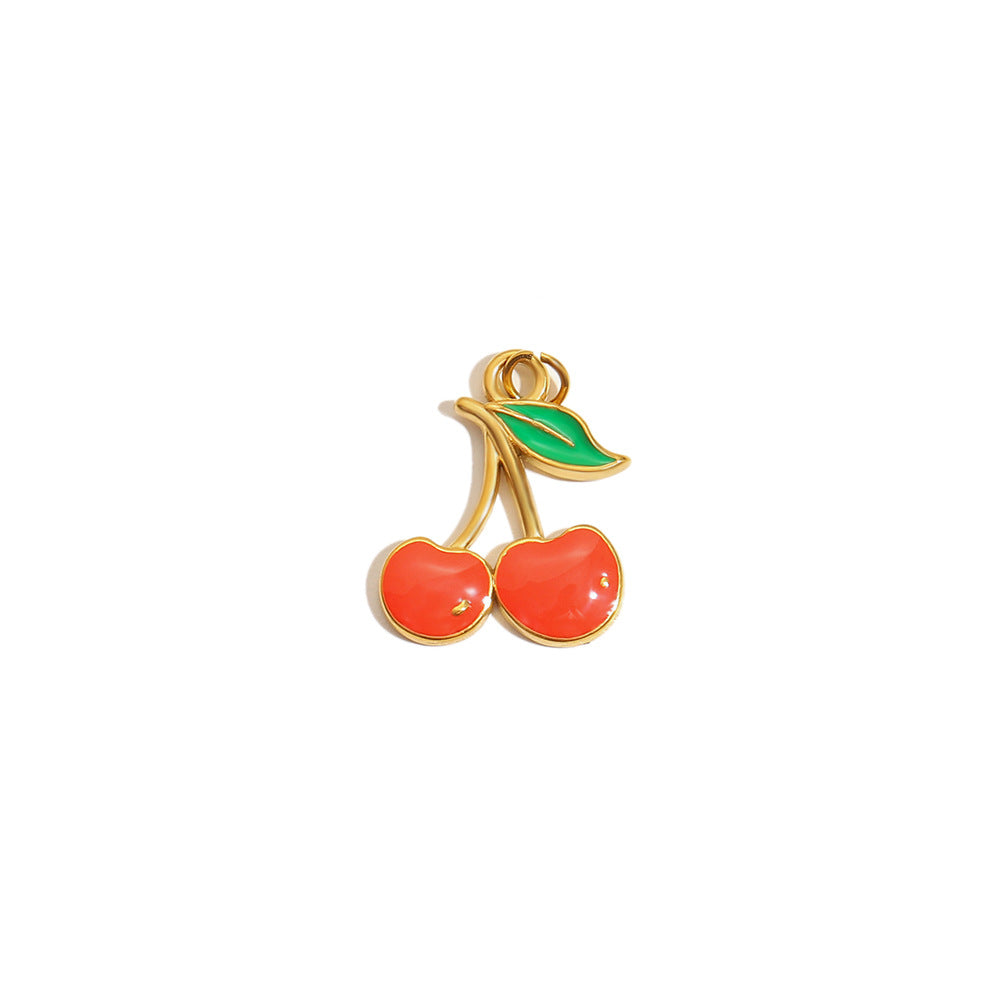 18K Gold Plated Drip Oil Stainless Steel Fruit Cherry Strawberry Charm Bar