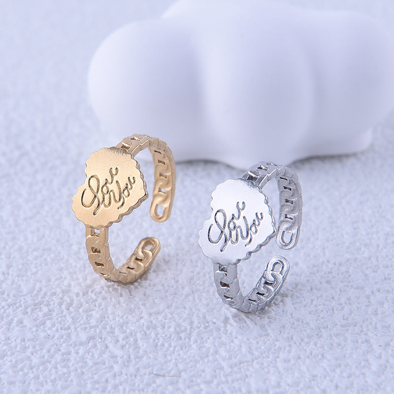 Minimalist Heart-Shaped Titanium Steel Open Ring Set for Couples with Plated Finish