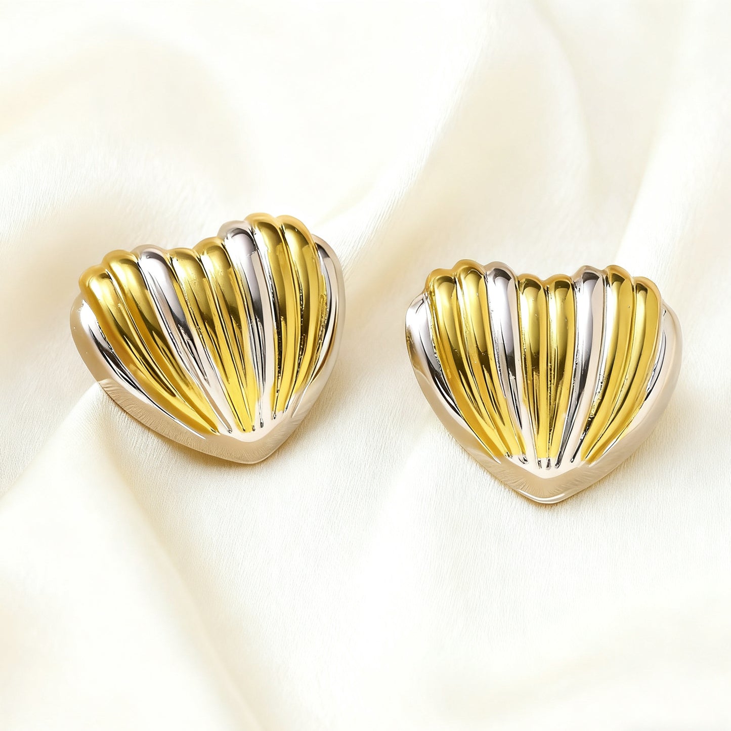 Sweet Striped Heart Plated Stainless Steel Earrings