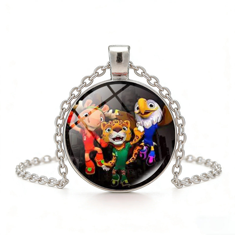 Collana unisex in lega placcata con pendente rotondo casual con cristalli geometrici
