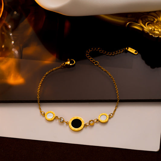 Minimalist Luxury Titanium Steel Roman Numeral Bracelet for Women with Rhinestone Inlay
