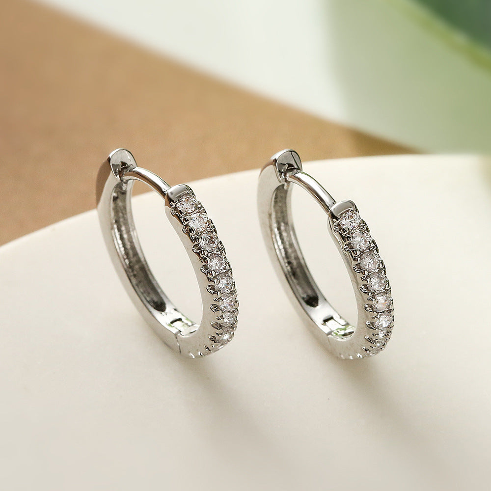 Minimalist Geometric Copper Earrings with Real Gold Plating and Zircon Accents for Women