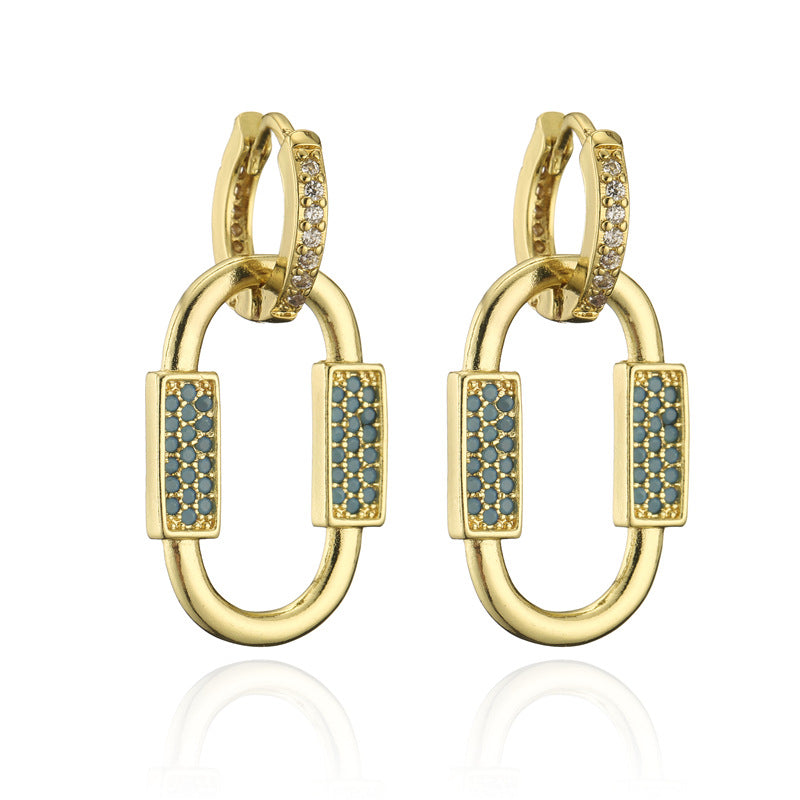 18K Gold Plated Geometric Brass Earrings with Cubic Zirconia for Women