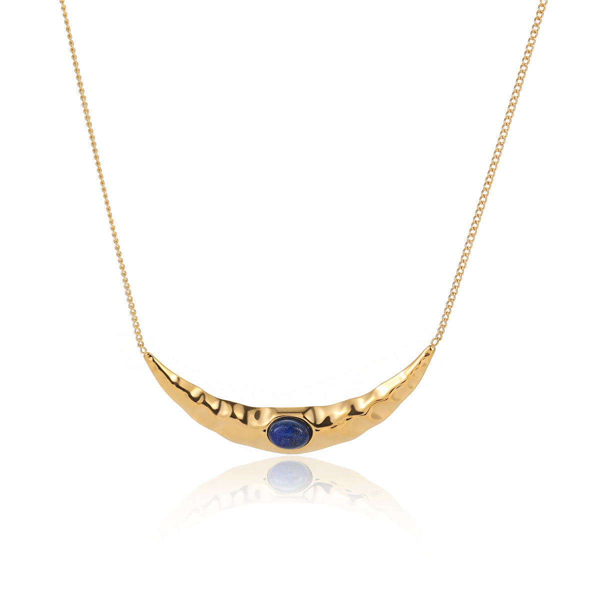 Vintage French Minimalist Stainless Steel Crescent Moon Pendant Necklace with Natural Stone Inlay, Hypoallergenic and Fade-Resistant Clavicle Chain