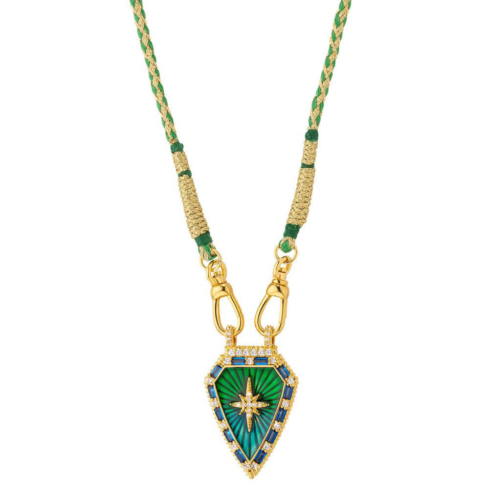 Minimalist Tarot Card Pendant Necklace for Women with Enamel Finish and Zircon Inlay on Gold-Plated Copper Chain