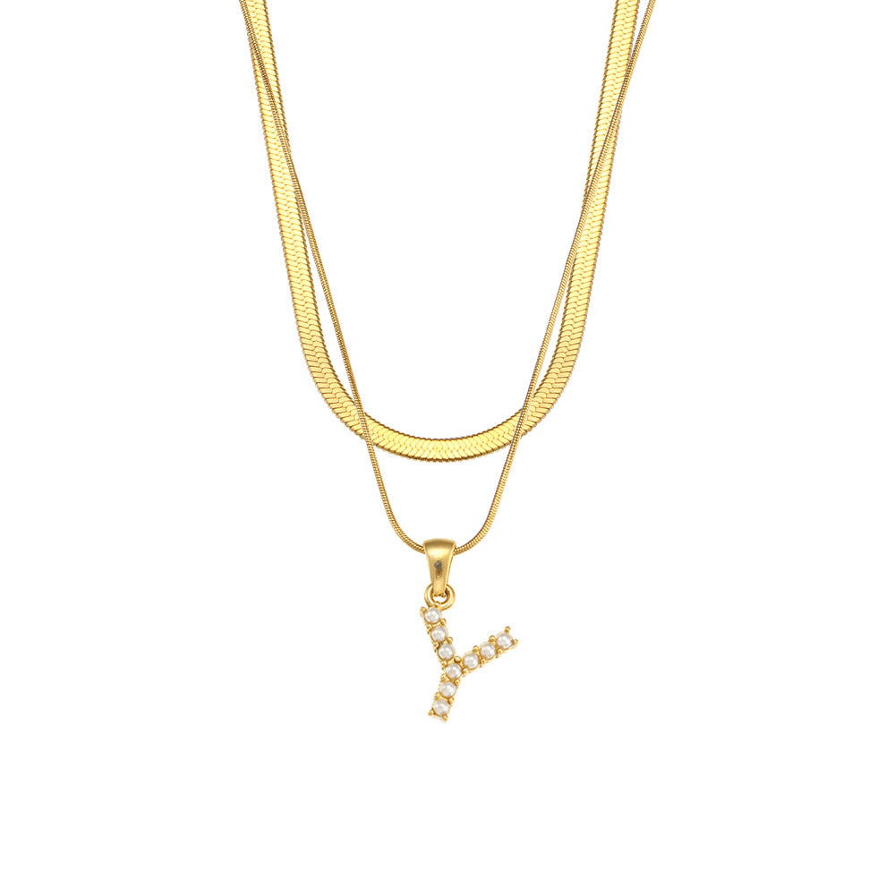 Collana con Pendente a Lettera alla Moda in Acciaio Inossidabile con Finitura Placcata e Catena Serpentina da Donna