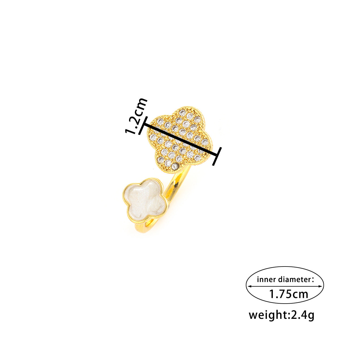 Luxury 18K Gold Plated Heart Shape Zircon Adjustable Open Ring for Women