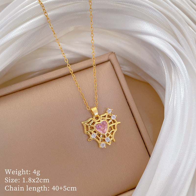 Collana da Donna Minimalista con Ciondolo a Cuore Vuoto, Catena in Acciaio Inossidabile con Accenti di Strass, Elegante Gioiello per Clavicole