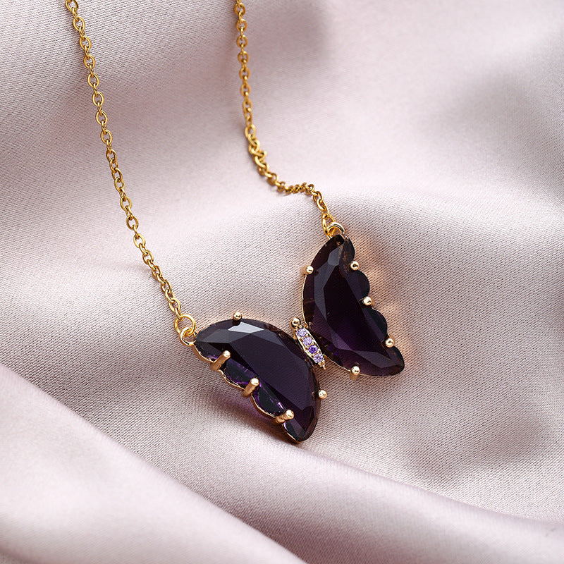 Collana da donna in acciaio al titanio con strass a forma di farfalla, minimalista e dolce catena per clavicola