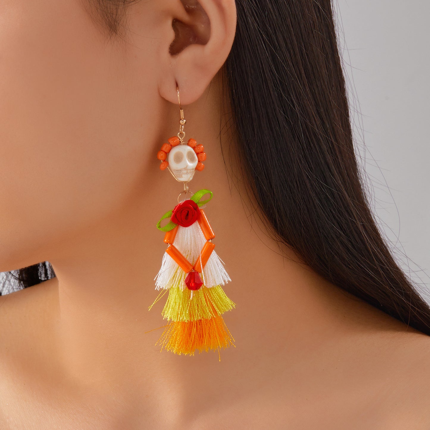 Orecchini con teschio di Halloween in resina con nappe, forme geometriche e di insetti, orecchini pendenti alla moda fatti a mano per le donne