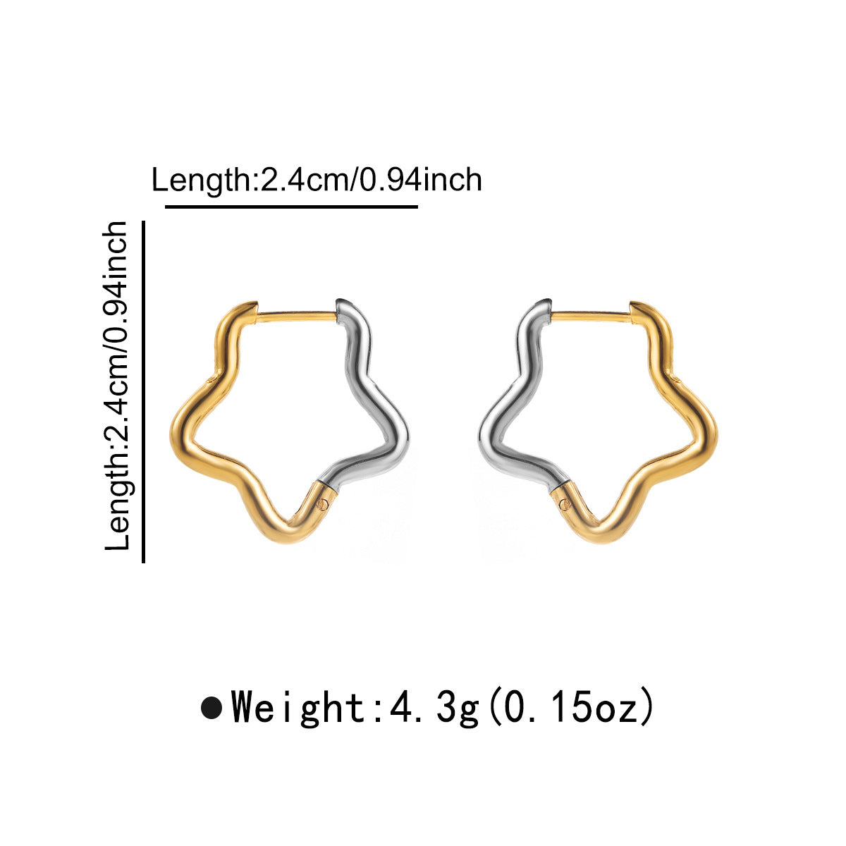 Orecchini geometrici minimalisti in acciaio inossidabile da donna con placcatura in oro e argento a forma di cuore e stella