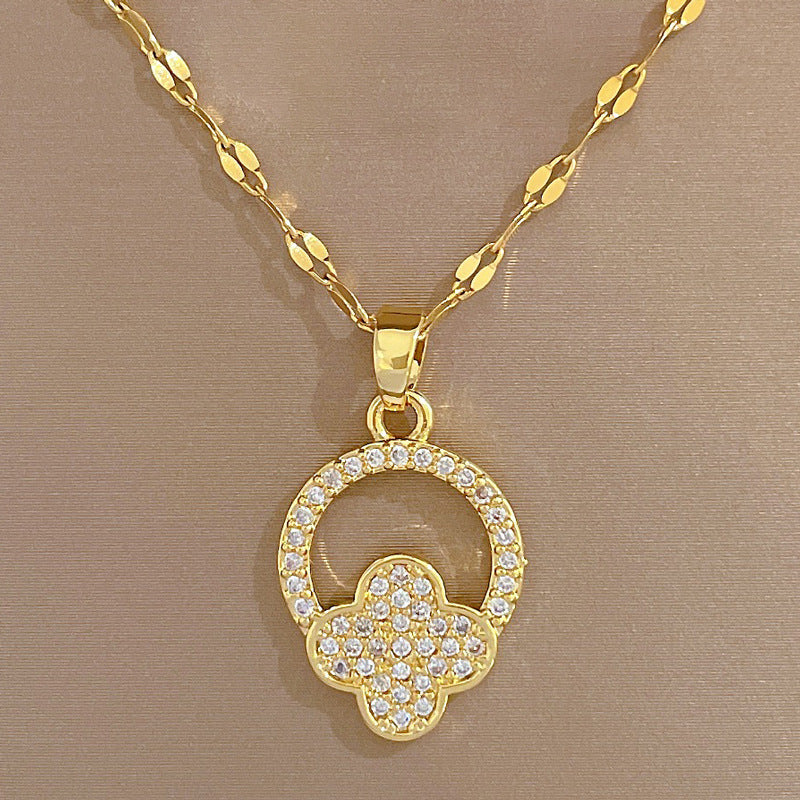 Collar con colgante circular floral minimalista para mujer de acero de titanio con acabado chapado y motivo lunar