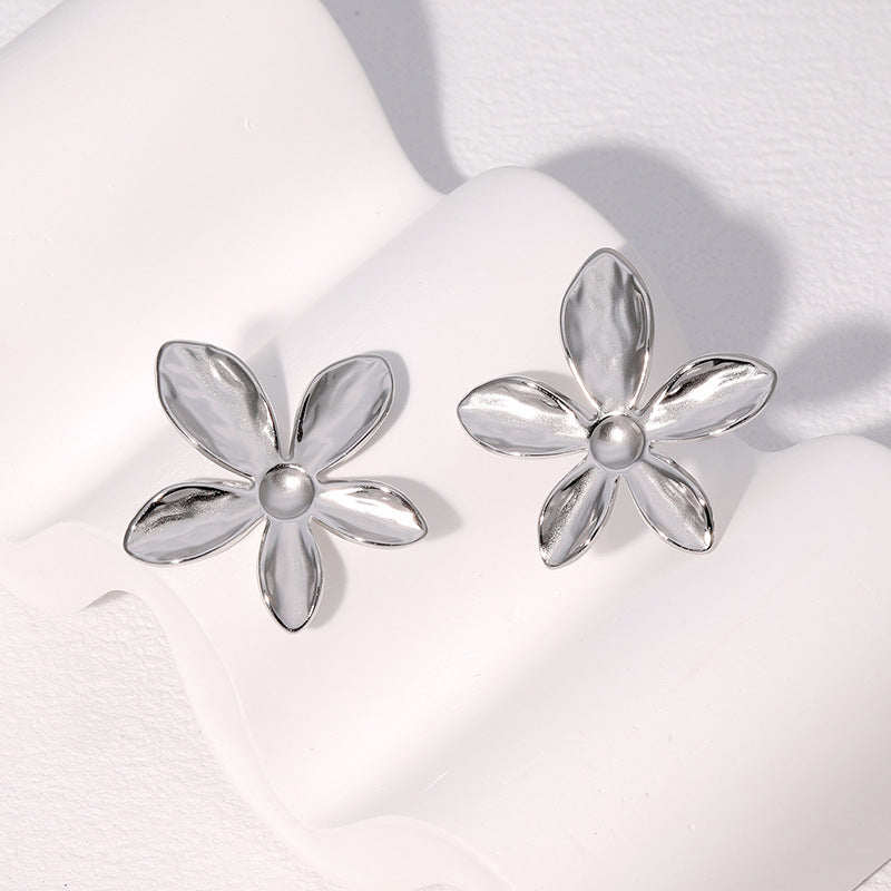 Minimalist Floral Stainless Steel Earrings for Women with Vacuum Plated 18K Gold Finish Titanium Steel Posts