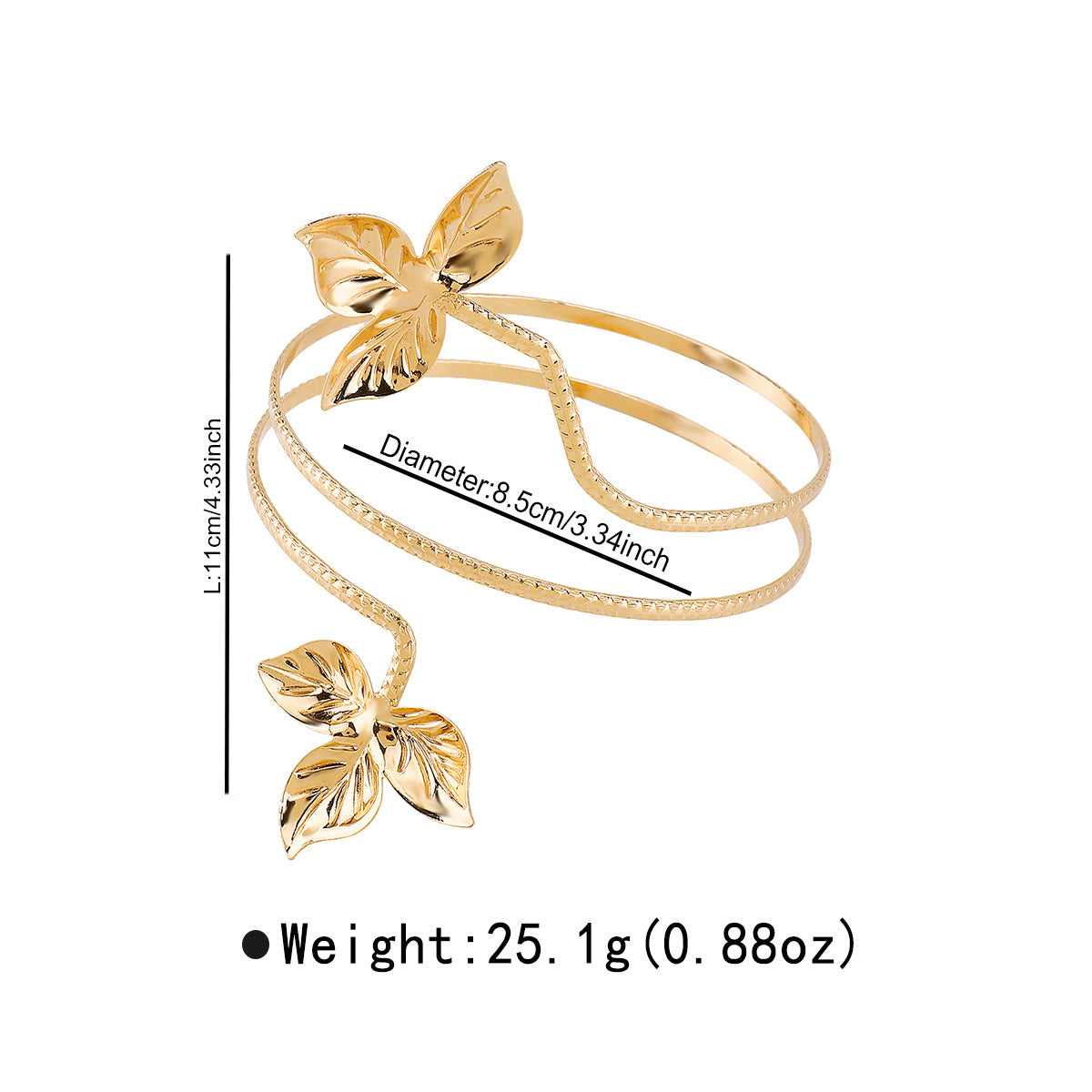 Bracciale rigido da donna in lega a farfalla floreale elegante e minimalista con placcatura in oro