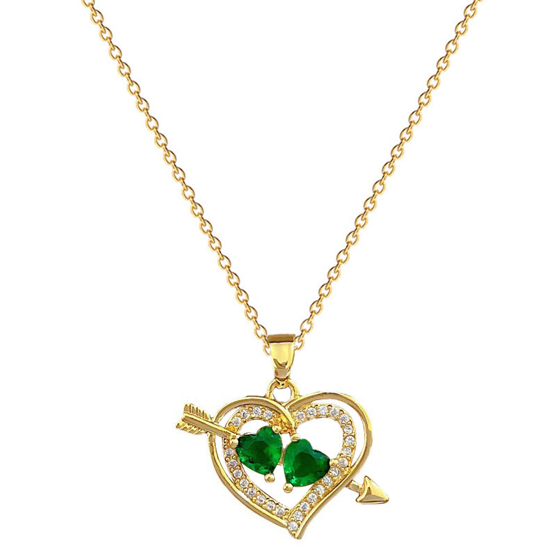 Collana pendente a cuore geometrico di lusso in acciaio al titanio da donna con intarsio di strass, delicata catena per clavicola