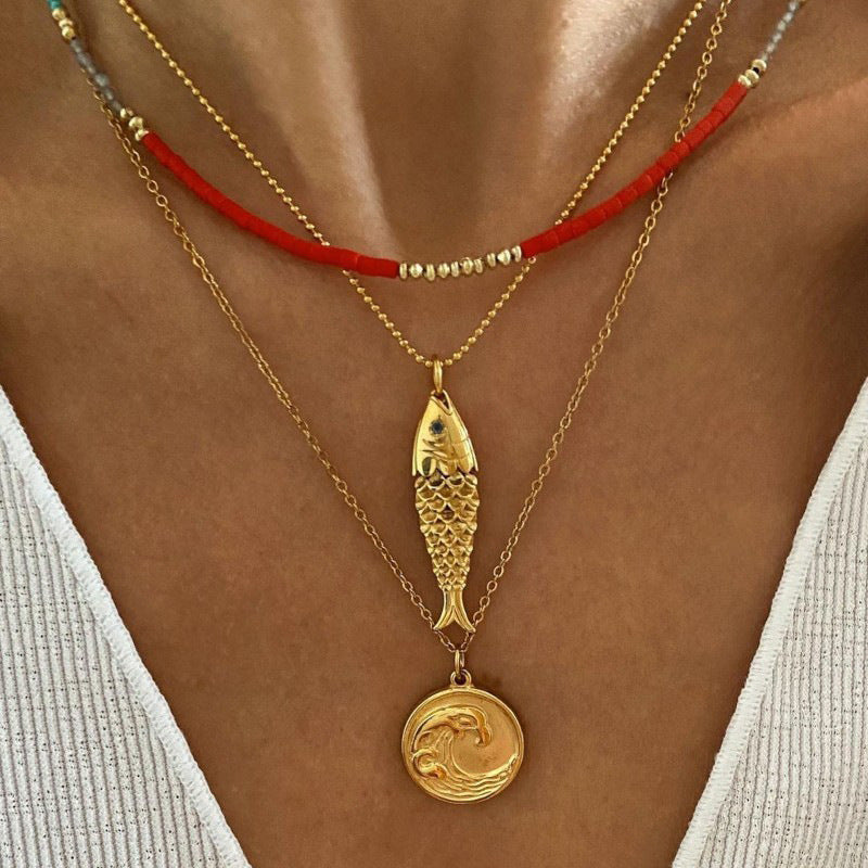 Elegant Geometric Koi Fish Pendant Titanium Steel Plated Necklace for Women