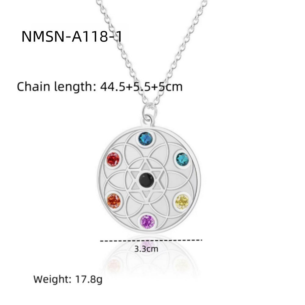 Collar minimalista redondo geométrico de acero titanio para mujer con baño de oro e incrustaciones de pedrería de colores